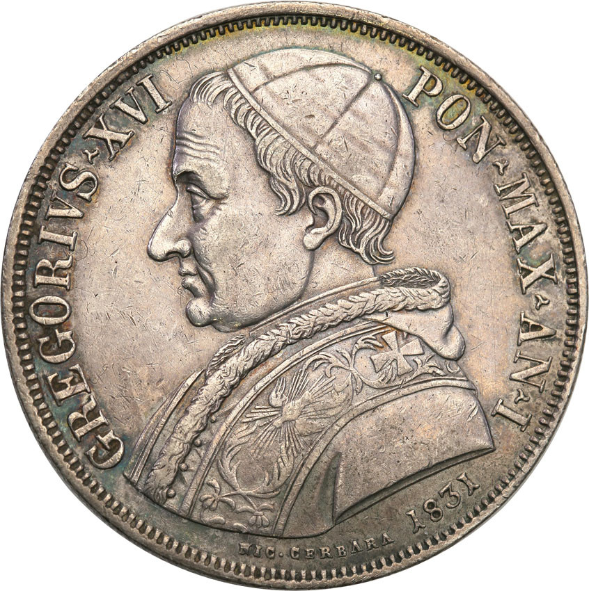 Watykan. Grzegorz XVI. Scudo 1831 B, Bolonia